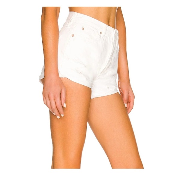 NWT Free People Lasso High Rise Distressed Cutoff Denim Shorts Optic White Sz 28 - Picture 3 of 12